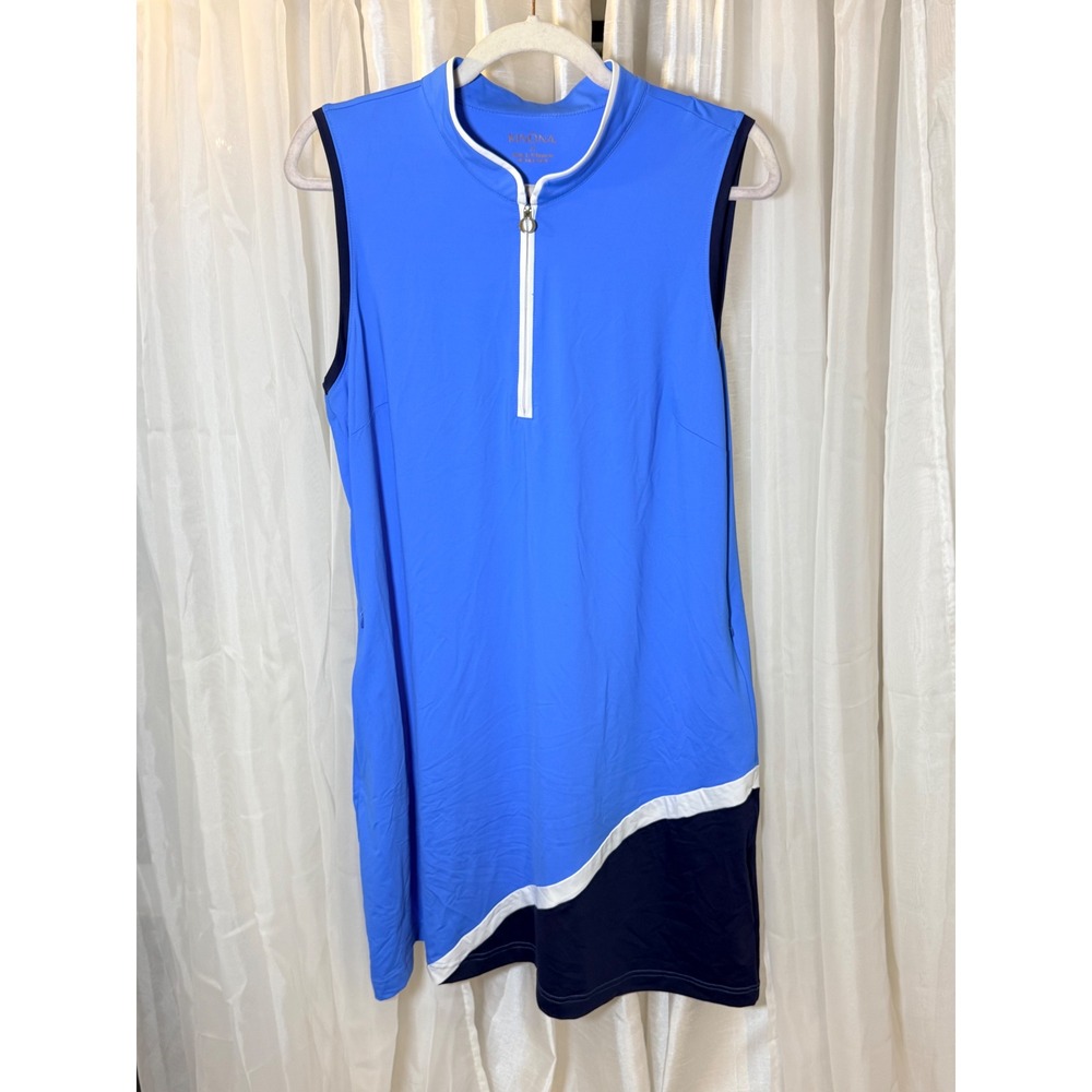 Kinona Golf Dress Womens XL Blue Sleeveless Quarter Zip Italian Fabric